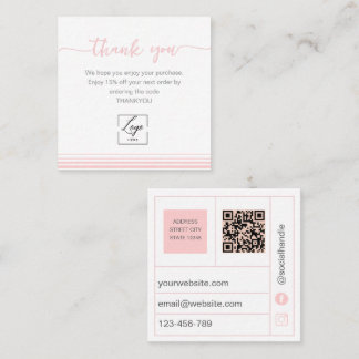 Cartão De Visita Quadrado Modern Blush pink Thank You Card Order Inser