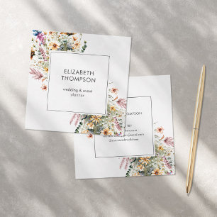Cartão De Visita Quadrado Modern Boho Wildflower Watercolor Floral