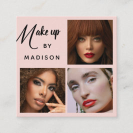Cartão De Visita Quadrado Modern Bold Black Script 3 Photo Makeup