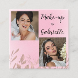 Cartão De Visita Quadrado Modern Botanical Soft Pink Boho Photo Script