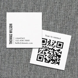 Cartão De Visita Quadrado Modern Clean Bold Black White Consultant QR code