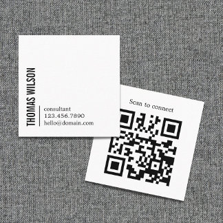 Cartão De Visita Quadrado Modern Clean Bold Black White Consultant QR code