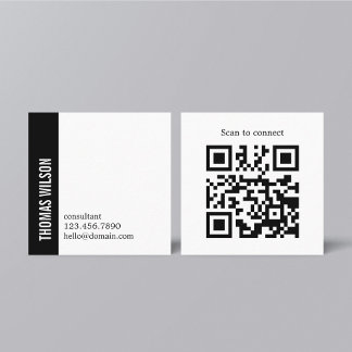 Cartão De Visita Quadrado Modern Clean Bold Black White Consultant QR code