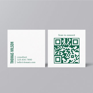 Cartão De Visita Quadrado Modern Clean Bold Green White Consultant QR code