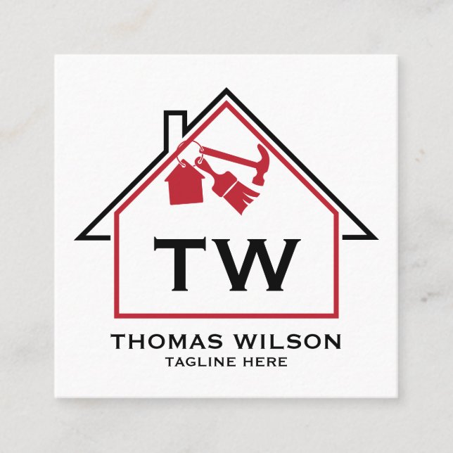 Cartão De Visita Quadrado Modern Construction Handyman Carpenter Tools Busin (Frente)