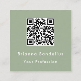 Cartão De Visita Quadrado Modern Elegant Custom Sage Green QR Code