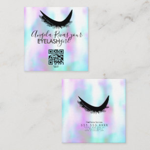 Cartão De Visita Quadrado Modern Eyelash Girly Salon Beauty Faux Holographic