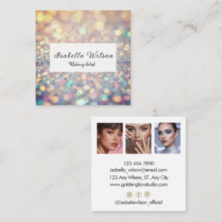 Cartão De Visita Quadrado Modern Holographic Makeup Artist Glitter