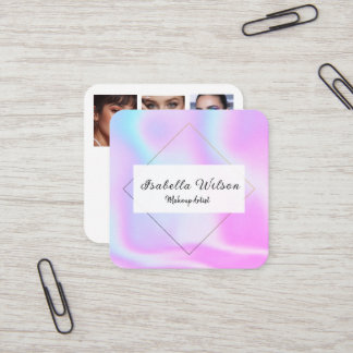 Cartão De Visita Quadrado Modern Holographic Makeup Artist Pastel