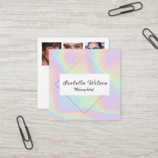 Cartão De Visita Quadrado Modern Holographic Makeup Artist Pastel