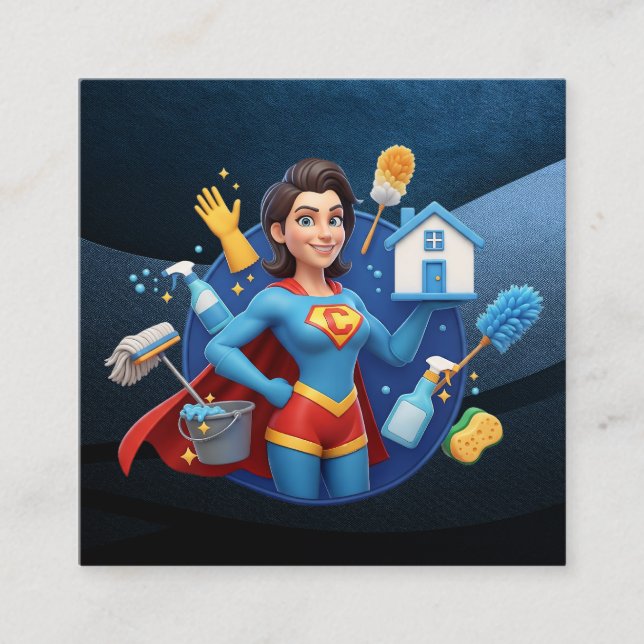 Cartão De Visita Quadrado Modern House Cleaning Maid Service Housekeeping (Frente)