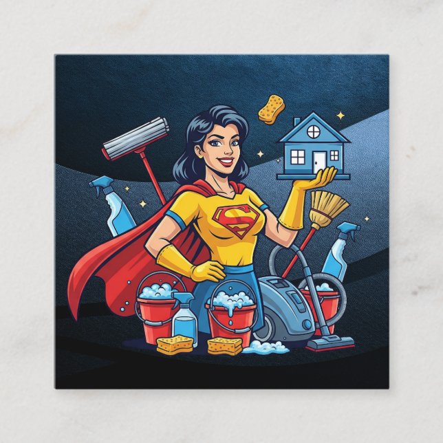 Cartão De Visita Quadrado Modern House Cleaning Maid Service Housekeeping (Frente)