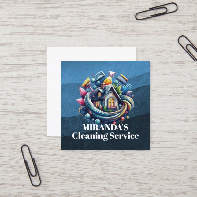 Cartão De Visita Quadrado Modern House Cleaning Maid Service Housekeeping (Frente/Verso In Situ)
