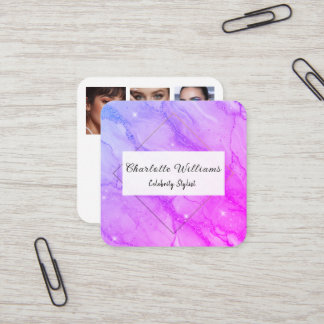 Cartão De Visita Quadrado Modern Marble Gold Colorful Glam Stylist