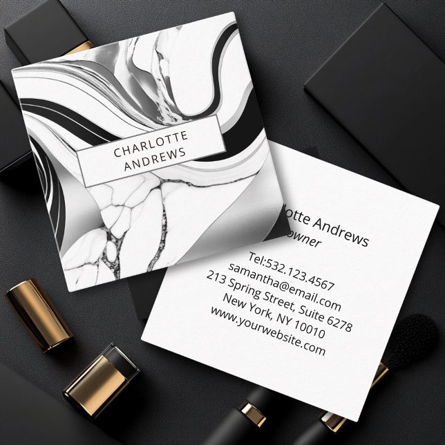 Cartão De Visita Quadrado Modern Marble Silver (Modern Marble Silver Square Business Card)