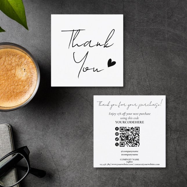 Cartão De Visita Quadrado modern minimal script thank you for your order (simple minimalist thank you for your business card)