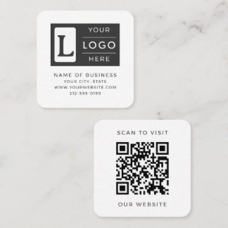 Cartão De Visita Quadrado Modern Minimalist White QR Code Custom Logo