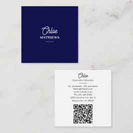 Cartão De Visita Quadrado Modern Navy Blue Business Card with QR Code