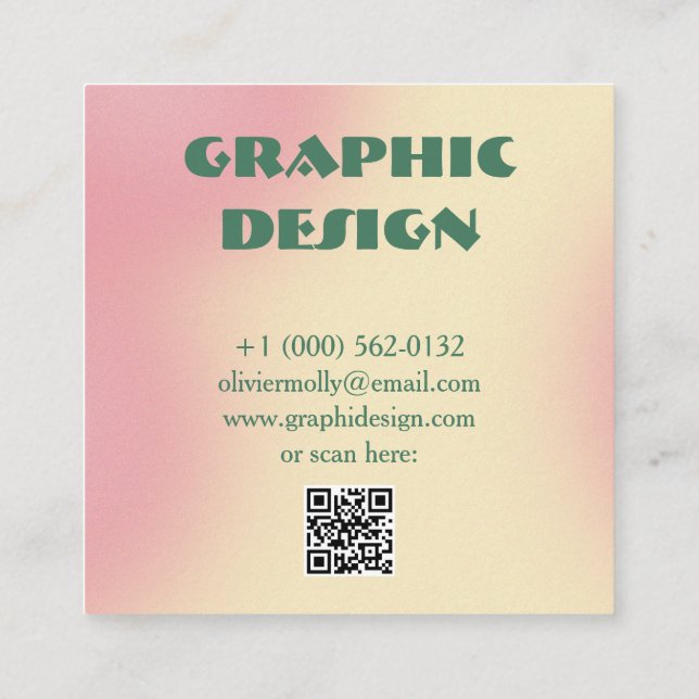 Cartão De Visita Quadrado Modern Pink & Green Gradient Business Card (Verso)