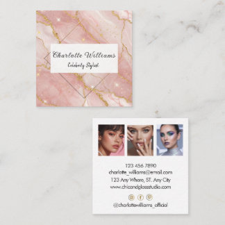 Cartão De Visita Quadrado Modern Rose Gold Quartz Glam Stylist