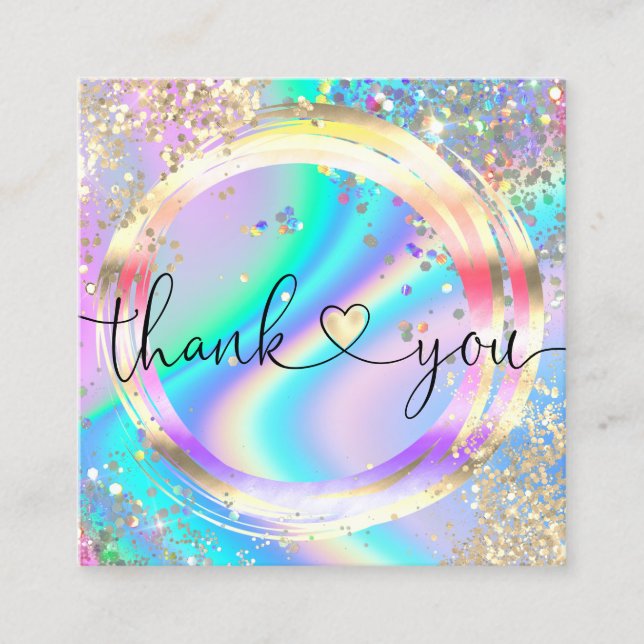 Cartão De Visita Quadrado modern script holographic thank you for your order (Frente)