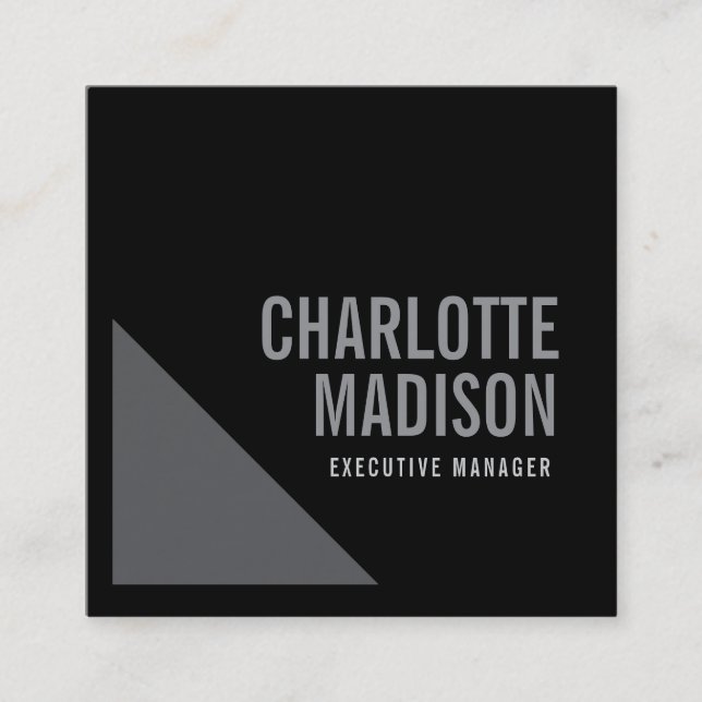Cartão De Visita Quadrado Modern Simple Black Grey Trendy Minimalist Plain  (Frente)