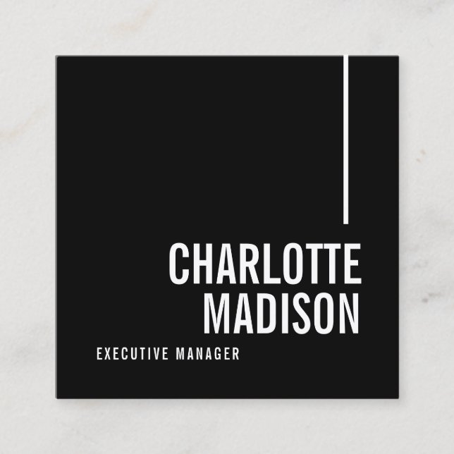 Cartão De Visita Quadrado Modern Simple Black White Trendy Minimalist Plain  (Frente)