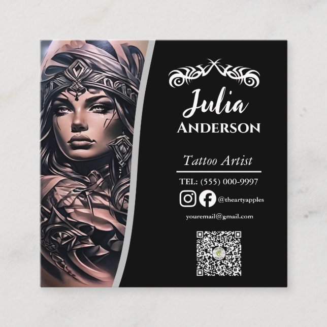 Cartão De Visita Quadrado Modern tattoo Artist  Business aftercare (Frente)