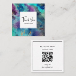 Cartão De Visita Quadrado Modern Teal Blue Watercolor Abstract Thank You