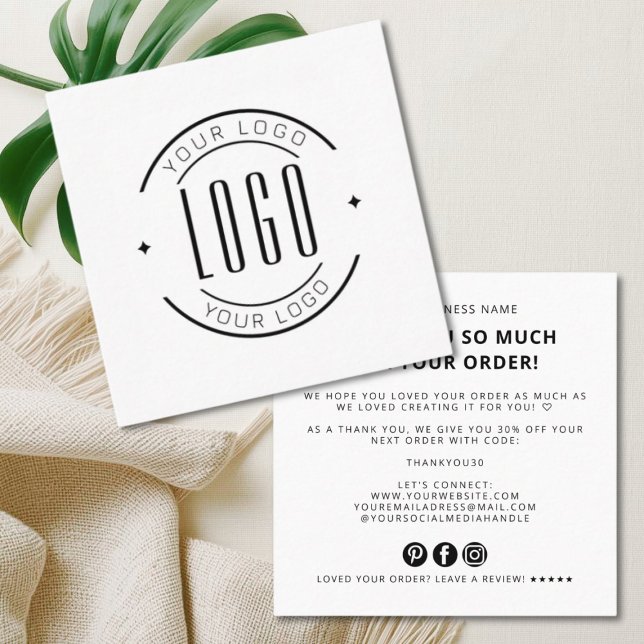 Cartão De Visita Quadrado Modern thank you for your order simple logo (Criador carregado)