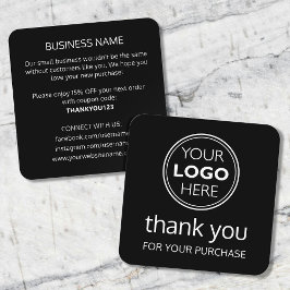 Cartão De Visita Quadrado Modern Thank You Logo Small Business Black White