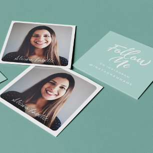 Cartão De Visita Quadrado Modern Turquoise Social Media Sigam Foto