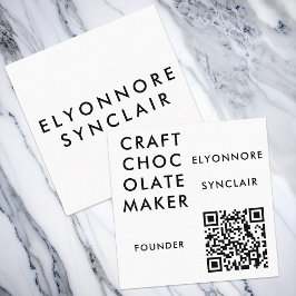 Cartão De Visita Quadrado Modern White Craft Chocolate Founder QR Code