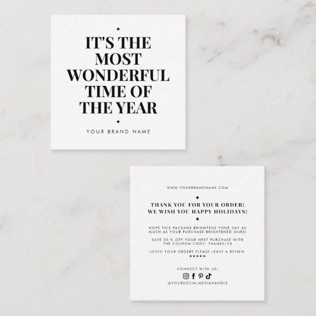 Cartão De Visita Quadrado Modern white holiday business thank you  (Frente/Verso)