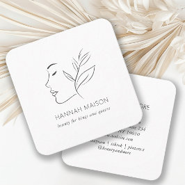 Cartão De Visita Quadrado Moderno, Arte em Linha, Mulher, Folha, Salão, Bran