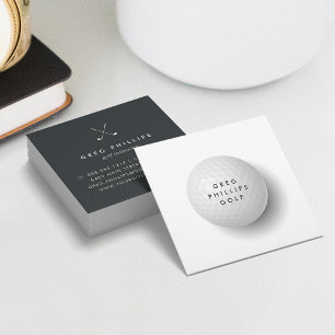 Cartão De Visita Quadrado Moderno Black & White Golf Pro ou Instrutor