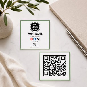 Cartão De Visita Quadrado Moderno Código QR Empresarial Preto e Branco Minim