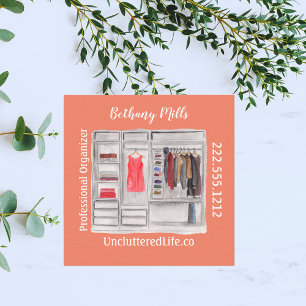 Cartão De Visita Quadrado Moderno do Organizador Profissional de Aquarela