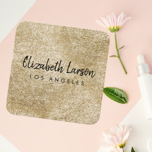 Cartão De Visita Quadrado Moderno Elegante Brutado Dourado Metal Único Esqua