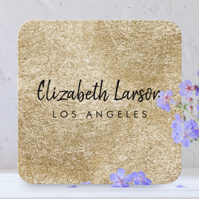 Cartão De Visita Quadrado Moderno Elegante Brutado Dourado Metal Único Esqua (Criador carregado)