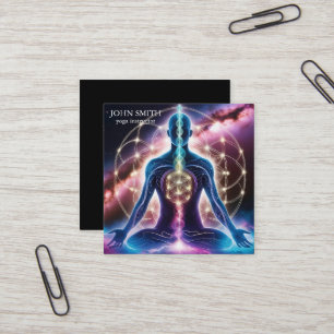 Cartão De Visita Quadrado Moderno Elegante Dourado Chakra Energy Yoga