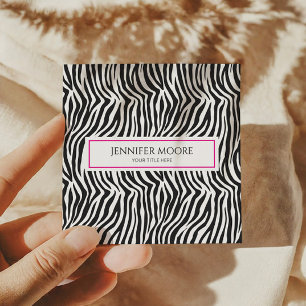 Cartão De Visita Quadrado Moderno Elegante Impressão de Zebra Rosa Personali