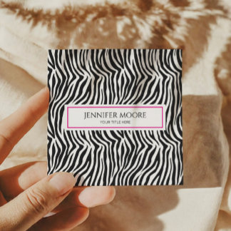 Cartão De Visita Quadrado Moderno Elegante Impressão de Zebra Rosa Personali
