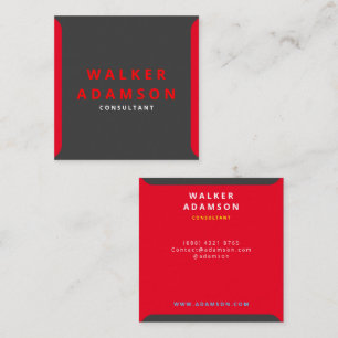 Cartão De Visita Quadrado Moderno Elegante Vermelho e Preto Fosco