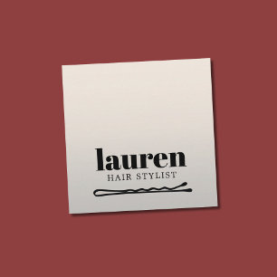 Cartão De Visita Quadrado Moderno Faux Silver Black Bold Bobby Pin Hair