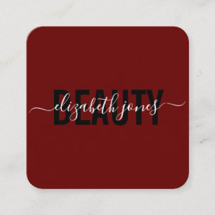 Cartão De Visita Quadrado Moderno Minimalista Signature Burgundy e White