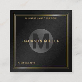 Cartão De Visita Quadrado Moderno preto e Dourado Monograma Personalizado Pr