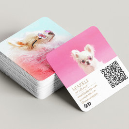 Cartão De Visita Quadrado Moderno QR Duplo Personalizado de Foto Escaneável