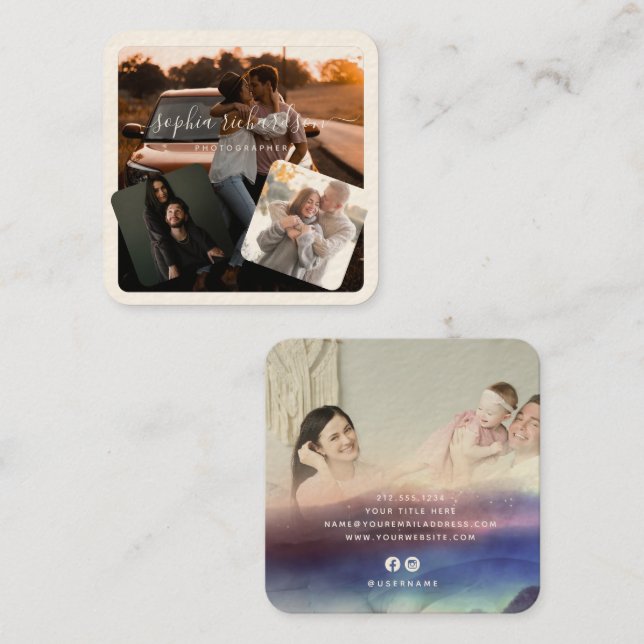 Cartão De Visita Quadrado Moderno Quatro Assinaturas Fotográficas Casuais (Frente/Verso)