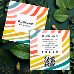 Cartão De Visita Quadrado Moderno Rainbow Minimalista Strikes QR Social Medi
